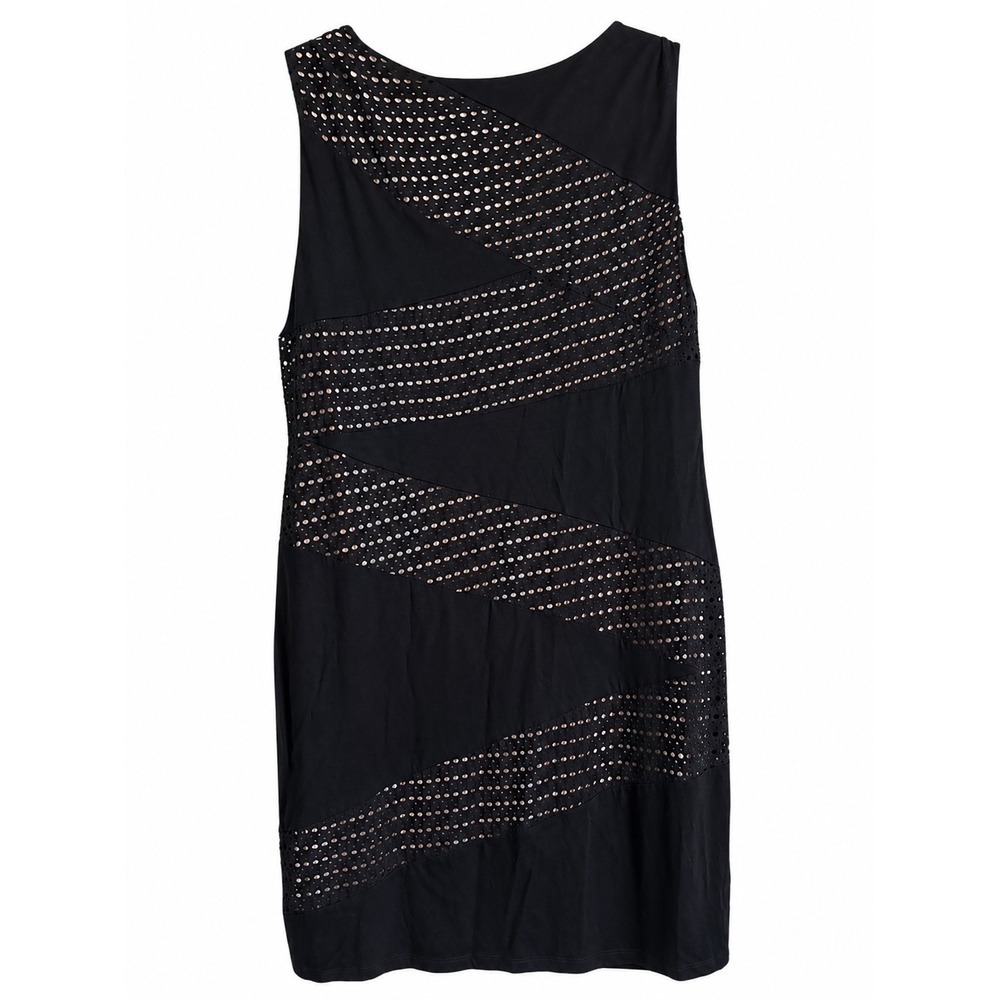 NWT Calvin Klein Black Eyelet Shift Dress Size 14 Sleeveless Lined Stretch Chic